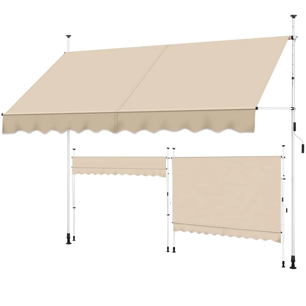 Yaheetech Tenda da sole da balcone, larghezza 300 cm, con manovella, protezione solare senza fori, regolabile in altezza, con struttura, colore beige