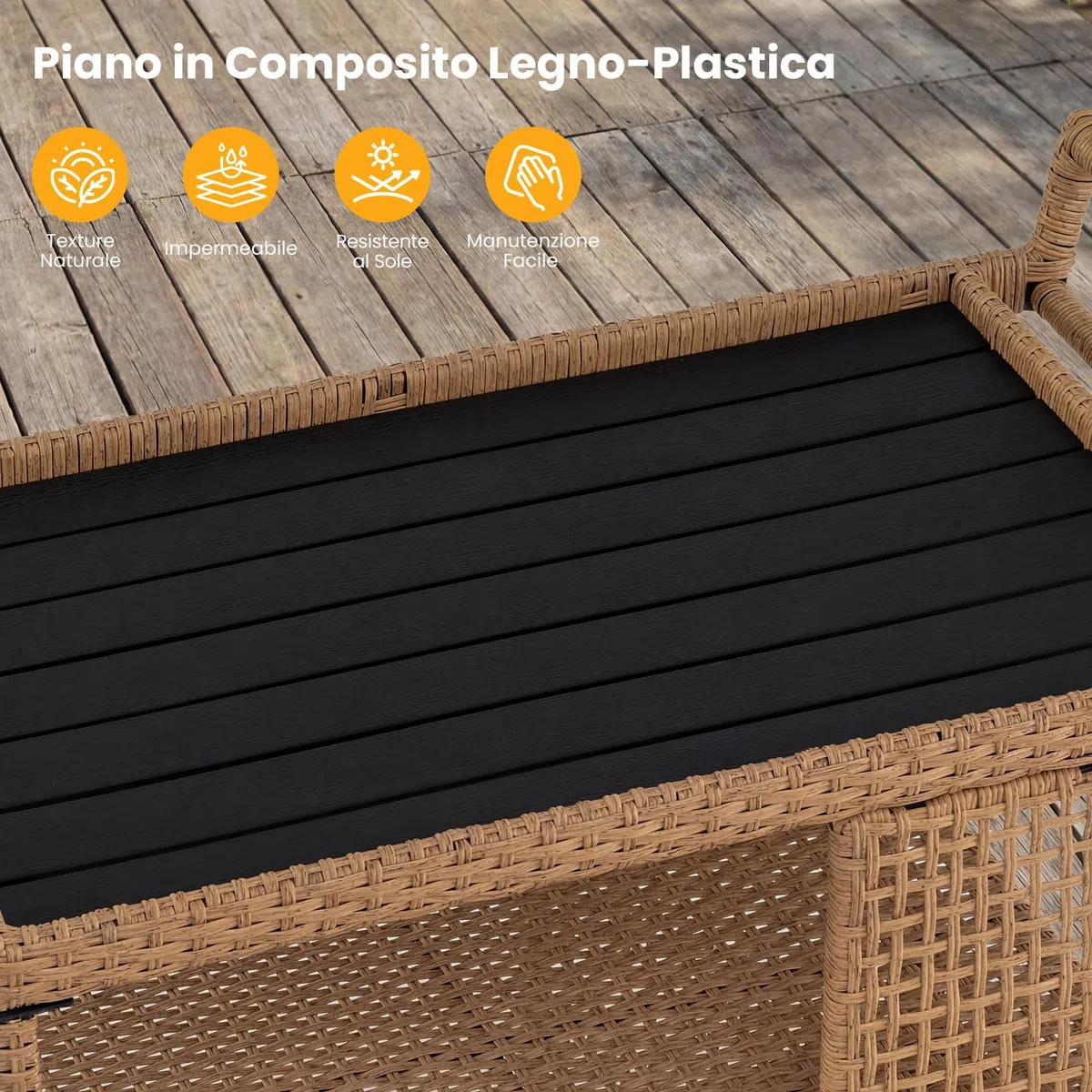 COSTWAY Carrello Bar da Esterno, Carrello Portavivande in Rattan con 4 Ruote, 3 Ripiani Aperto e Maniglia Laterale, Carrellino da Servizio per Cucina, Giardino e Bordo Piscina, 98 x 54 x 92 cm