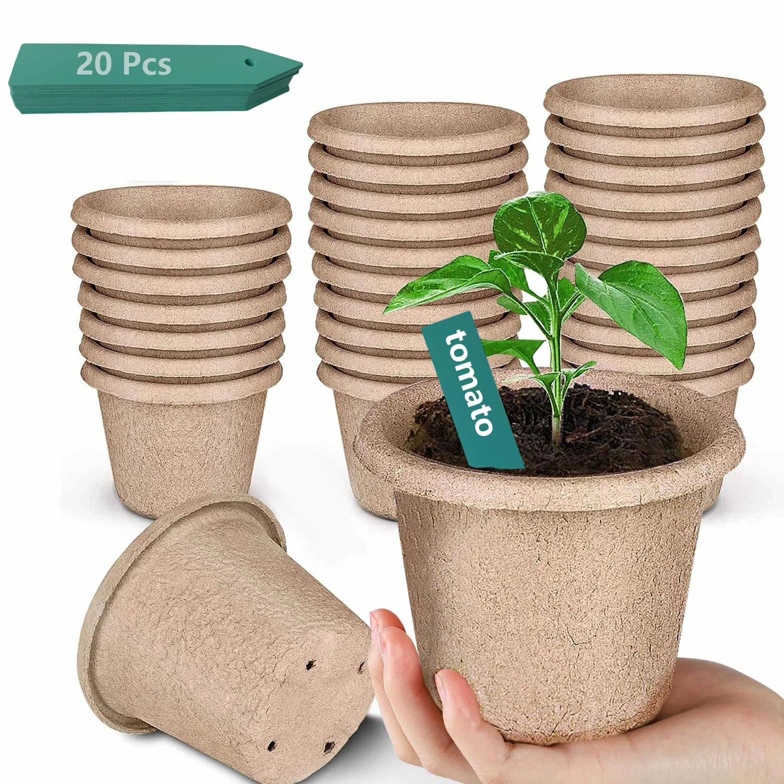 30 vasi da coltivazione smontabili, 11 cm, con 20 pennarelli in plastica