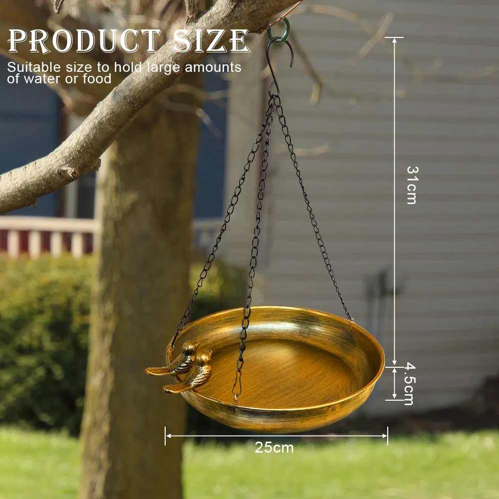 Mangiatoia per uccellini da esterno appendere, abbeveratoio per uccelli con uccellini decorativi in metallo balcone e terrazzo, beverino uccelli selvatici da giardino, bird feeder