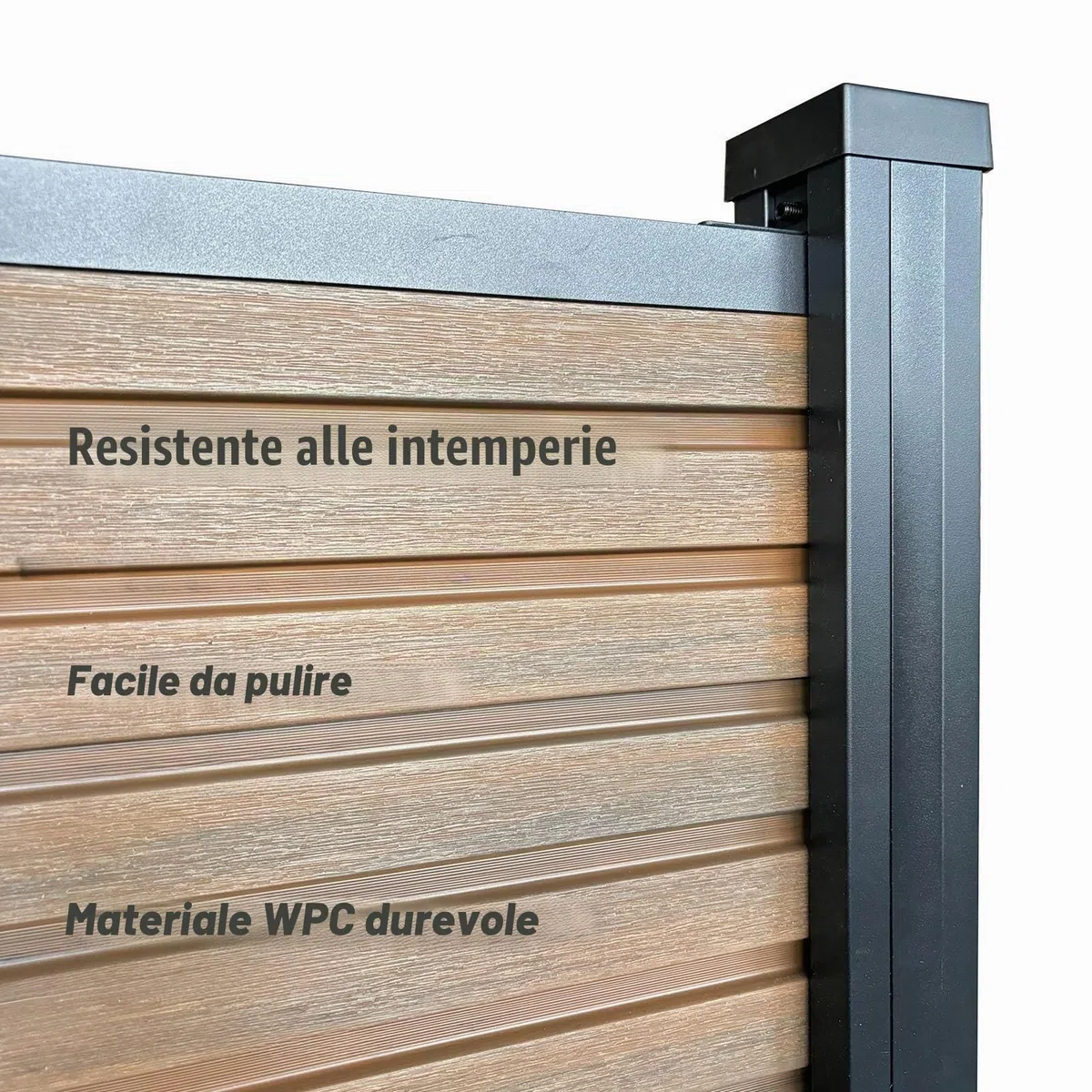 KARAT Recinzione da Giardino in WPC Resistente ai Raggi UV, Gelo e Neve - Protezione Visiva con Pali in Alluminio - Kit Completo di Montaggio Facile - Recinzione per Giardino, Terrazza, Garage (Legno