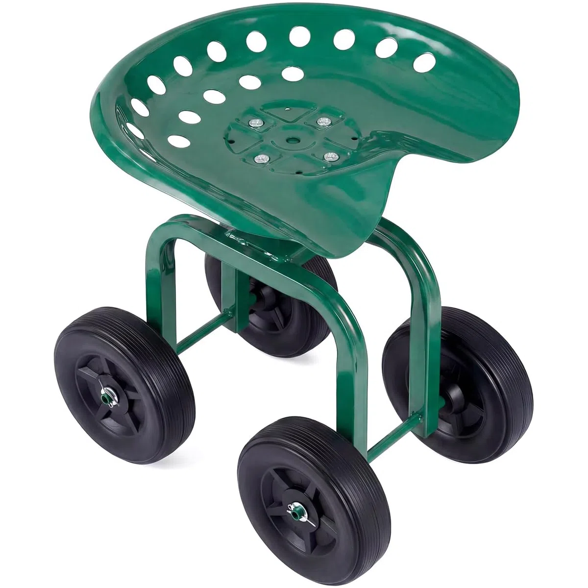 SOARS Sgabello con Ruote da Giardino, Sgabello per Giardinaggio con Sedile Girevole a 360° e Regolabile in Altezza, per Giardino, Prato e Cortile 465 x 310 x 400-500 mm, Portata 150 kg (Verde)
