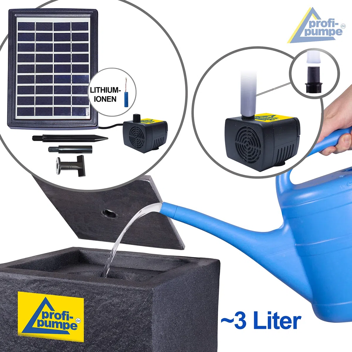 Fontana solare da giardino, fontana decorativa, cascata, luce da giardino, pompa per laghetto per terrazza, con funzione di avvio immediato della pompa con batteria agli ioni di litio e luce LED
