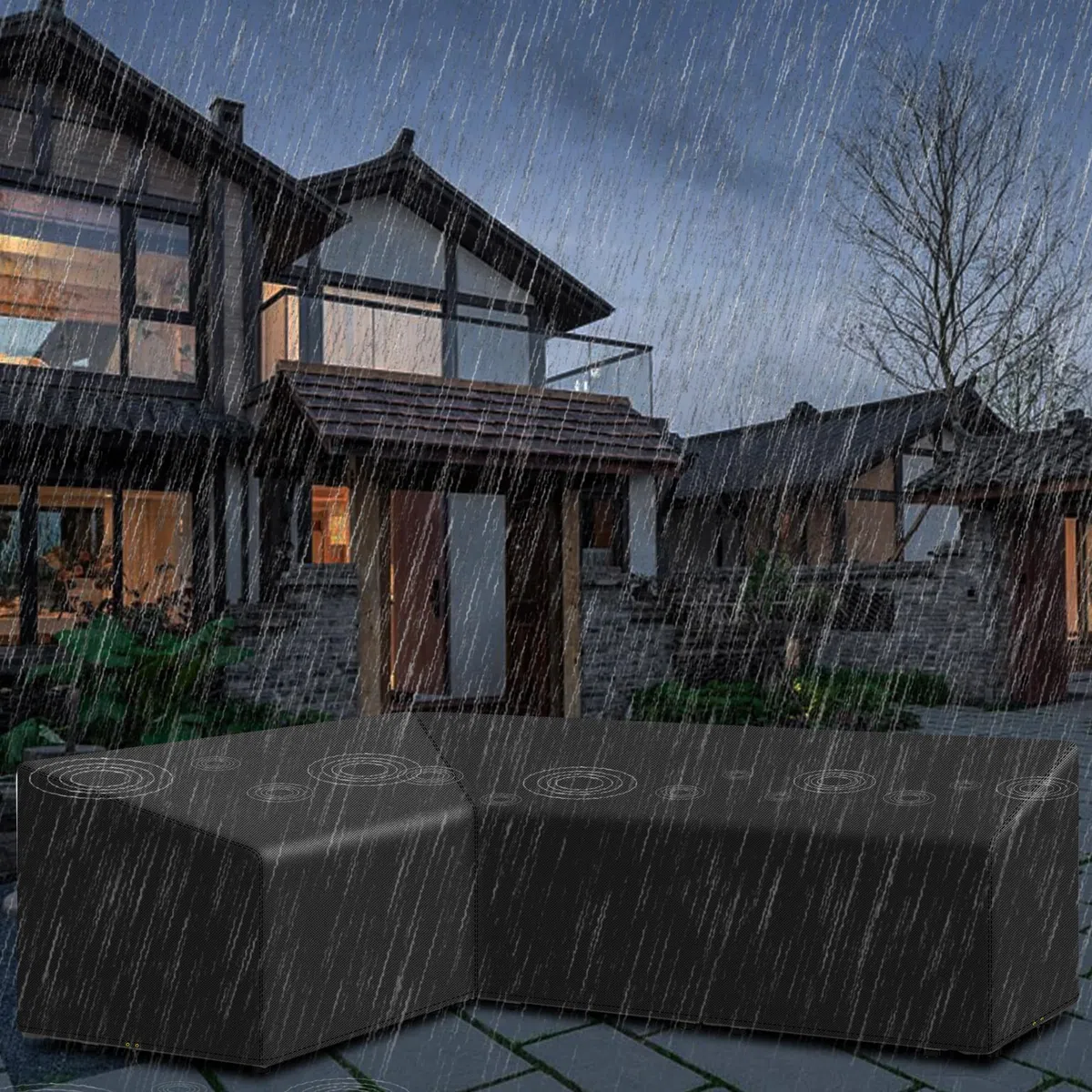 Copertura per mobili da giardino a forma di L, impermeabile, tessuto Oxford 420D, copridivano angolare in rattan da esterno, antivento, anti-UV, forma a L (222 x 286 x 82 cm), lato destro
