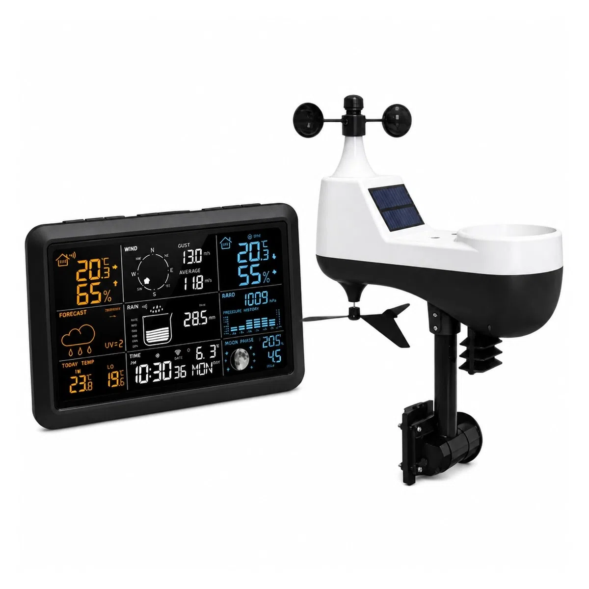 Pluviometro Esterno, Monitor per Interni Ed Esterni Stazione Meteorologica Wireless Ad Energia Solare | Black
