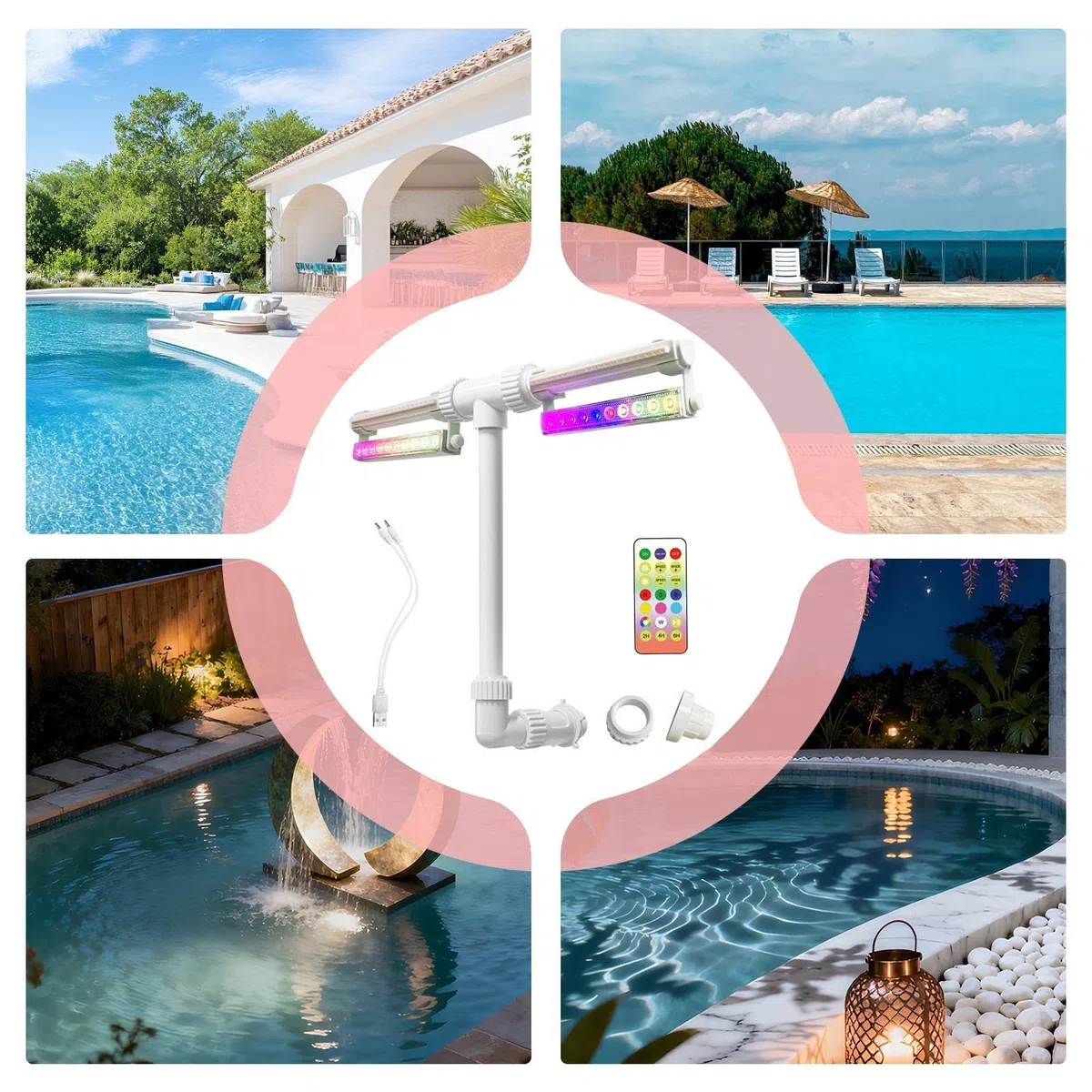 Fontana da Piscina Ricaricabile con Telecomando e | Pompa Fontana per Piscina per Rinfrescarsi e Relax, Fuori Terra, Interrate, Giardino Esterno, Vacanze Estive