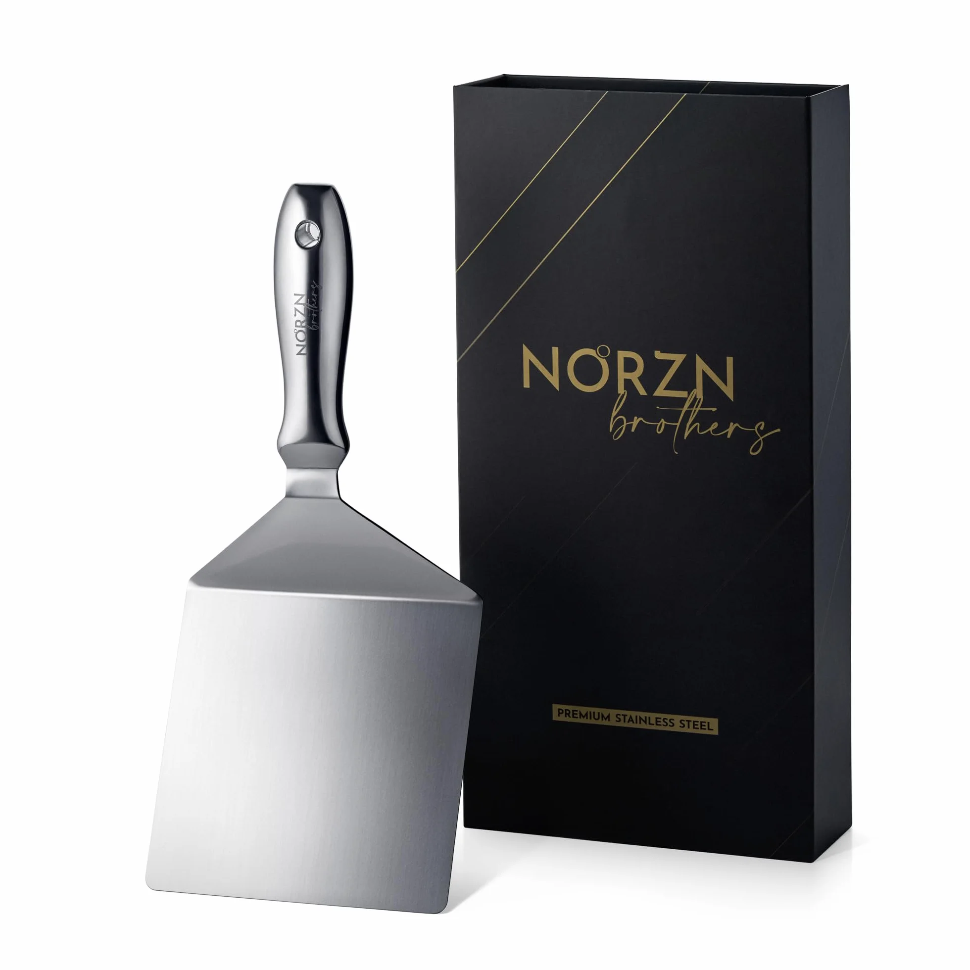 Spatola Piastra Acciaio Inox – Spatola Cucina Grande Flessibile con Gradiente e Finitura a Specchio, Barbecue BBQ, Griglia, Teppanyaki, Lavabile Lavastoviglie, Cert. Alimentare, Garanzia 10 Anni