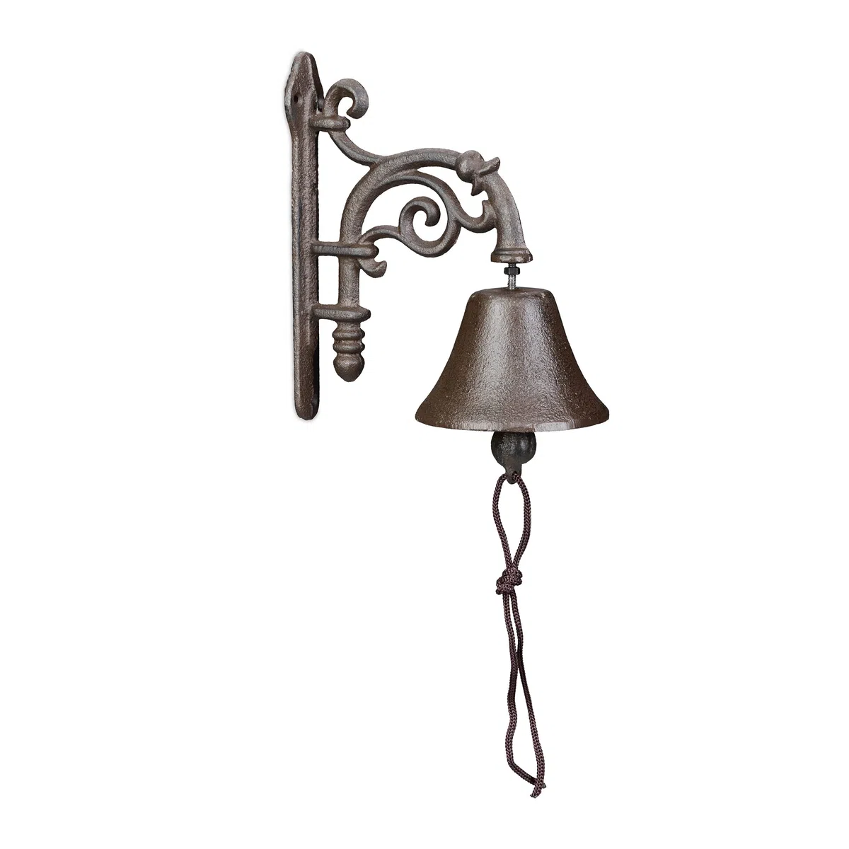 Relaxdays Campanella da Muro in Ghisa, Design Antico, Campana Decorativa con Corda, per Esterni, 19 x 10 x 17cm, Marrone