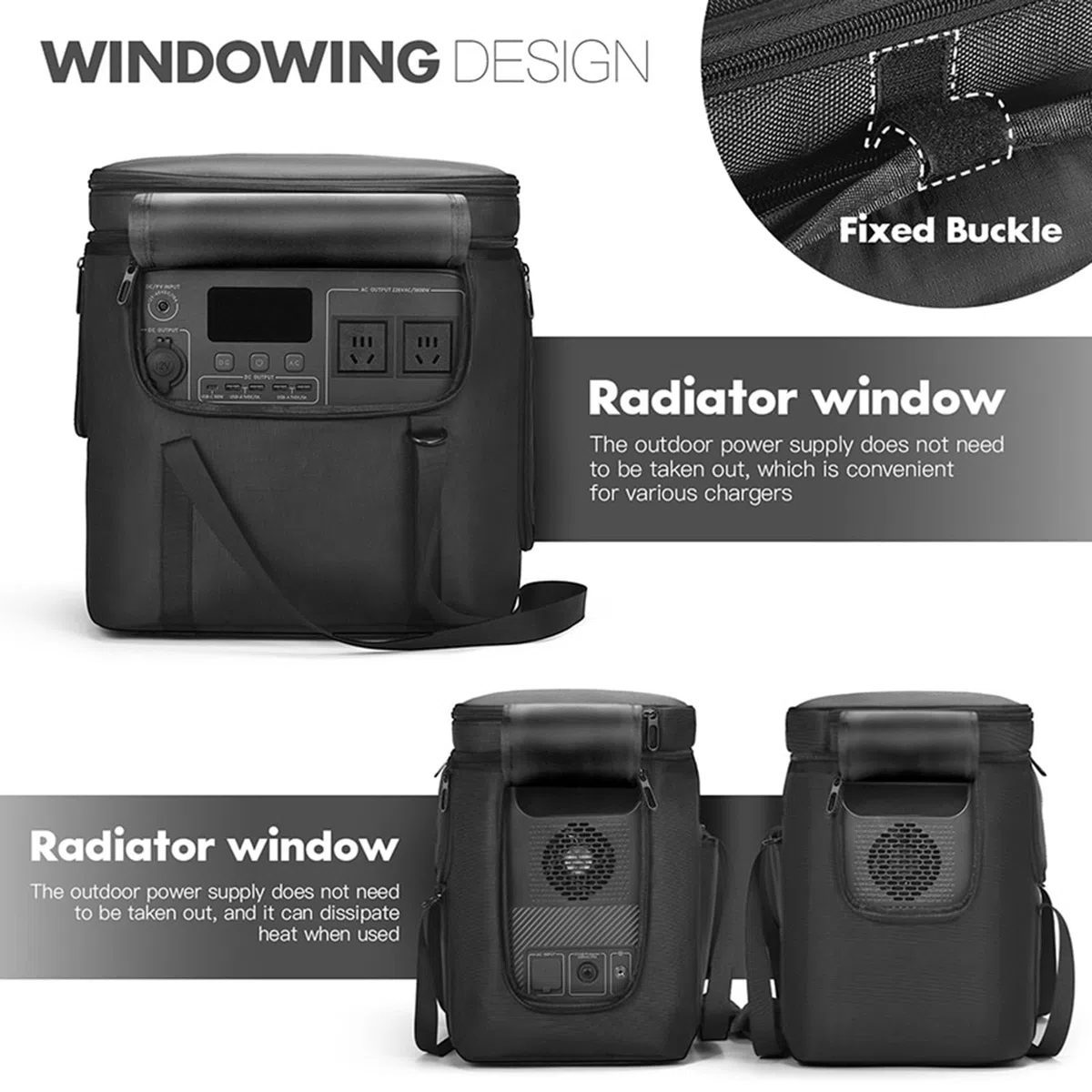 Custodia da trasporto compatibile con centrali elettriche portatili BLUETTI AC180, custodia da viaggio per esterni con cerniera laterale, tasche a due strati per cavo di ricarica e accessori