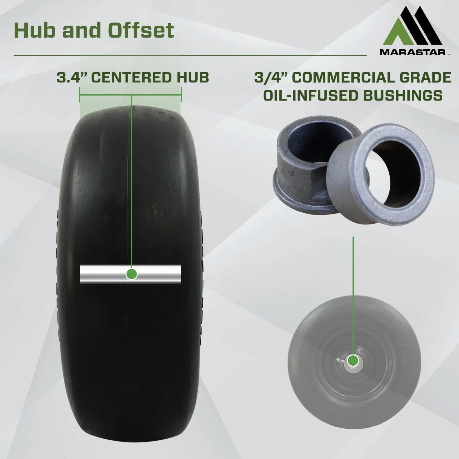 MARASTAR 00232 - Pneumatici e montaggio ruota - Misura universale - Flat-Free - 11 x 4.00-5 - Pneumatici di ricambio per tosaerba Zero Turn - Superficie liscia - Kit adattatore incluso