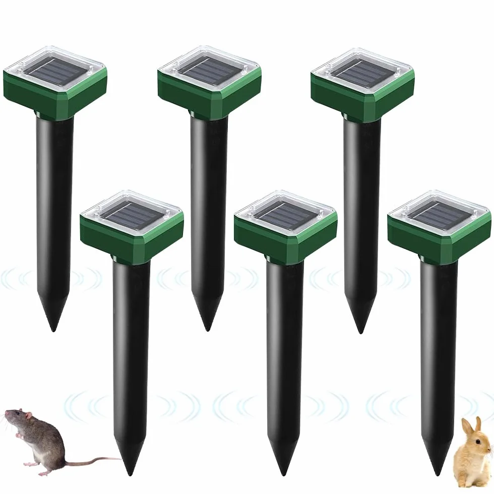 Solare Repellente per Talpe Ultrasuoni, 6 pezzi Dissuasori per Talpes, Repellente Solare per Talpe, Ultrasuoni per Topi da Esterno per Arvicole per Roditori, Serpenti (Quadrato)