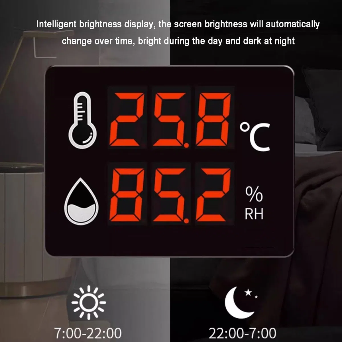 Termometro Digitale, -40-100 ℃ 0-99% di Temperatura e umidità RH, con sensore, Staffa, Display a Grande Schermo a LED ad Alta Definizione, Adatto per Interno, Esterno, Industriale, Serra