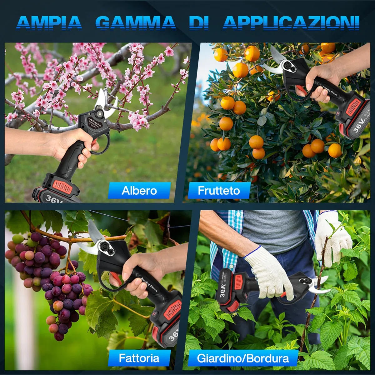 Forbici e Cesoie per Potatura 30mm con 2 Batterie | Forbici Potatura Elettriche, Forbici Giardinaggio Portatile Strumento Cordless Professionale per Albero Rami Arbusti
