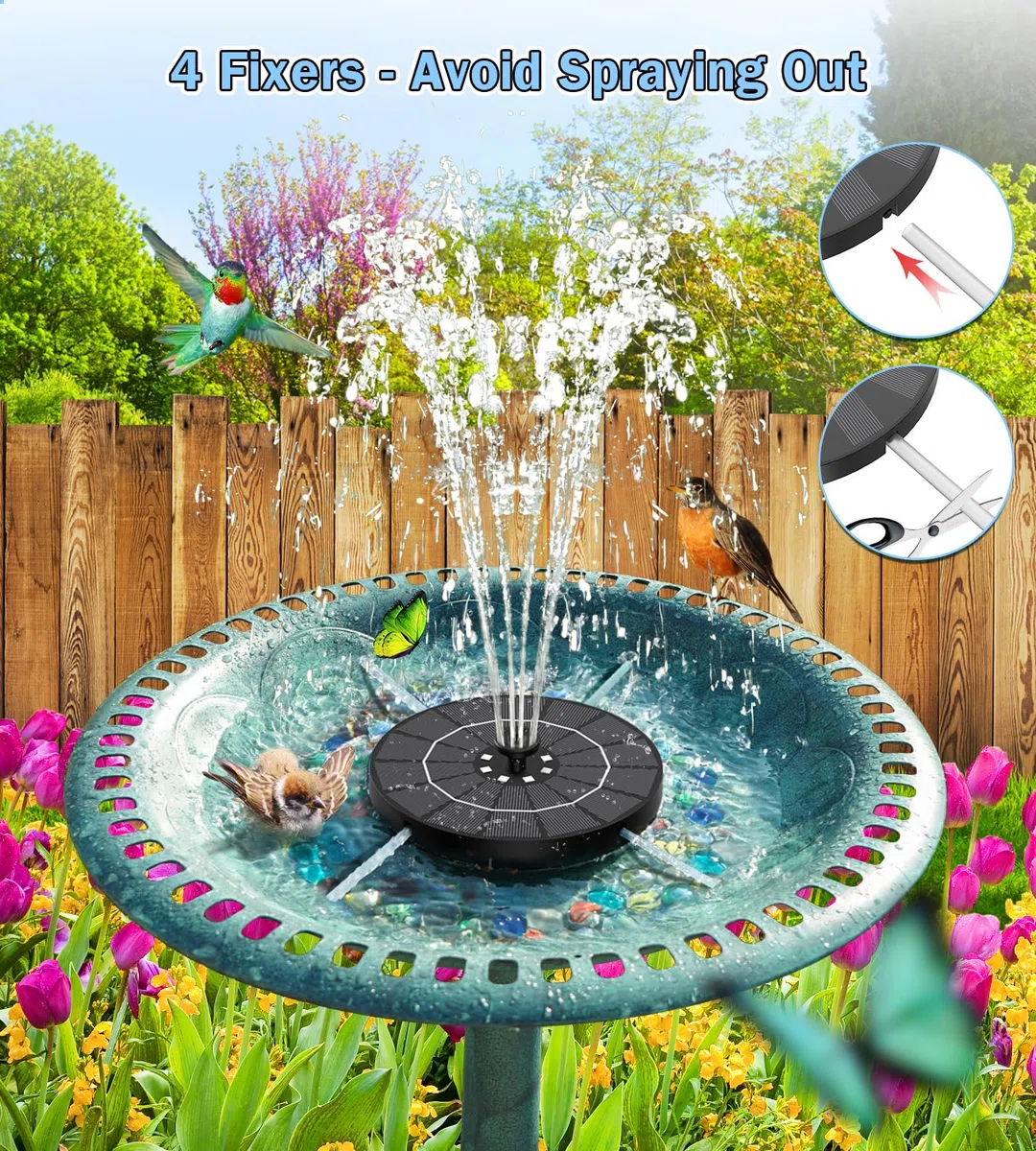 SZMP Fontana Solare 3.5W, 2026 Nuovo Pompa ad Acqua Solare con 2200mAh Batteria, 8 Luci LED Colorate Fontana da Giardino Esterno con 8 Ugelli e 4 Fissatori, per Bagno per Uccelli, Giardino Piscina