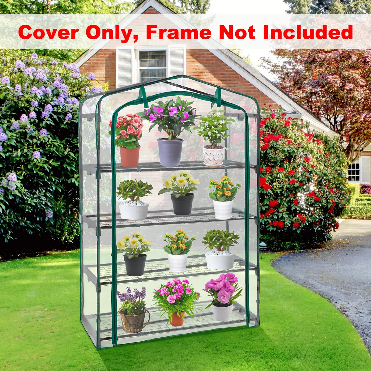 Copertura di ricambio extra larga per serra a 4 livelli, 160 x 101 x 48 cm, in PVC trasparente, con porta arrotolabile con cerniera, per piante e fiori (telaio non incluso)