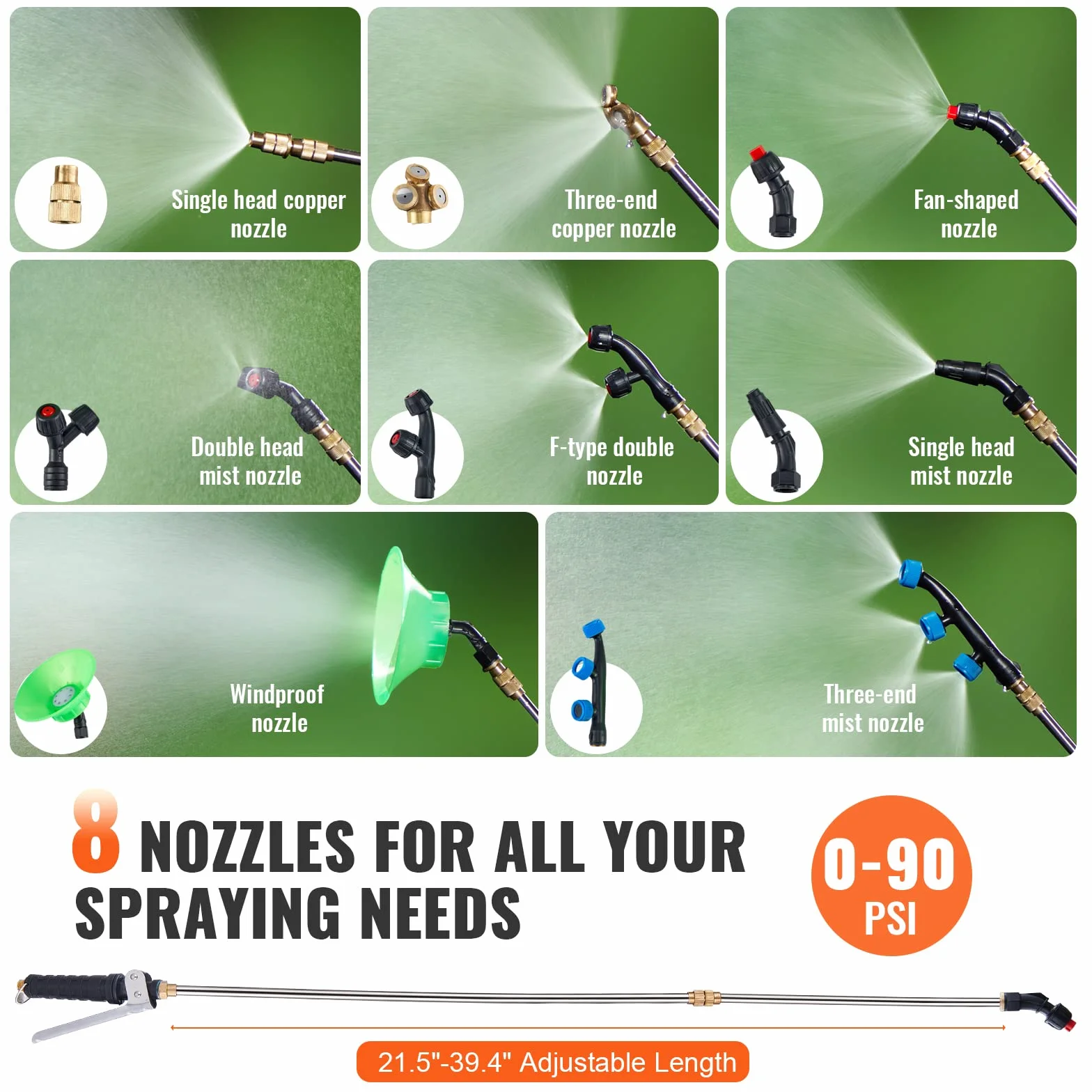 VEVOR Nebulizzatore Giardino 15L a Batteria da Spalla Serbatoio Ugelli Sostituibili 8 Pezzi con Bacchette per Irrigazione Prato Orto Serra Piante, Irroratrice Spruzzatrice a Zaino a Pressione 6,2bar