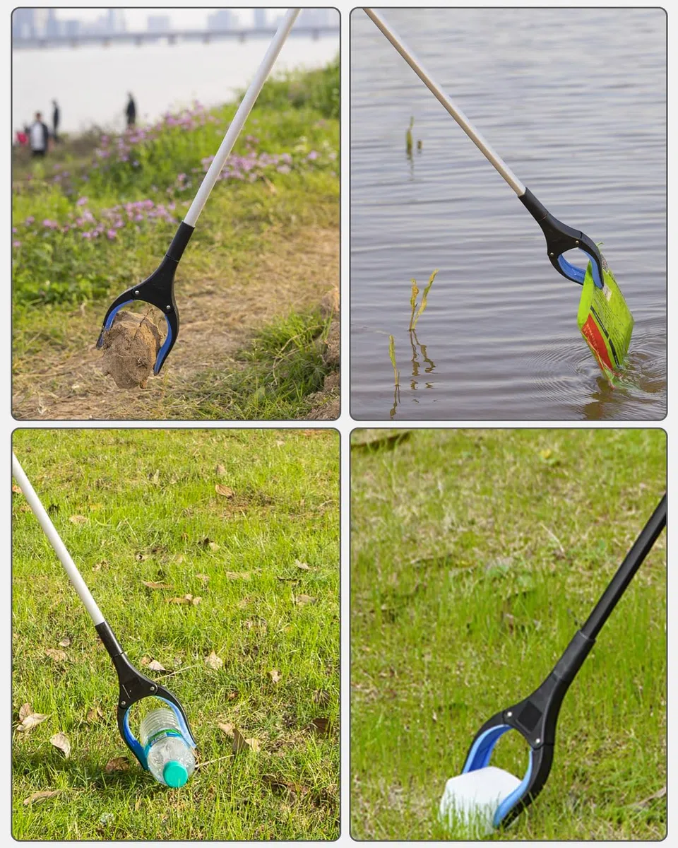 Pinza telescopica Pieghevole per anziani in alluminio, 110 cm, pieghevole con punte magnetiche, per la raccolta dei rifiuti (Blu)