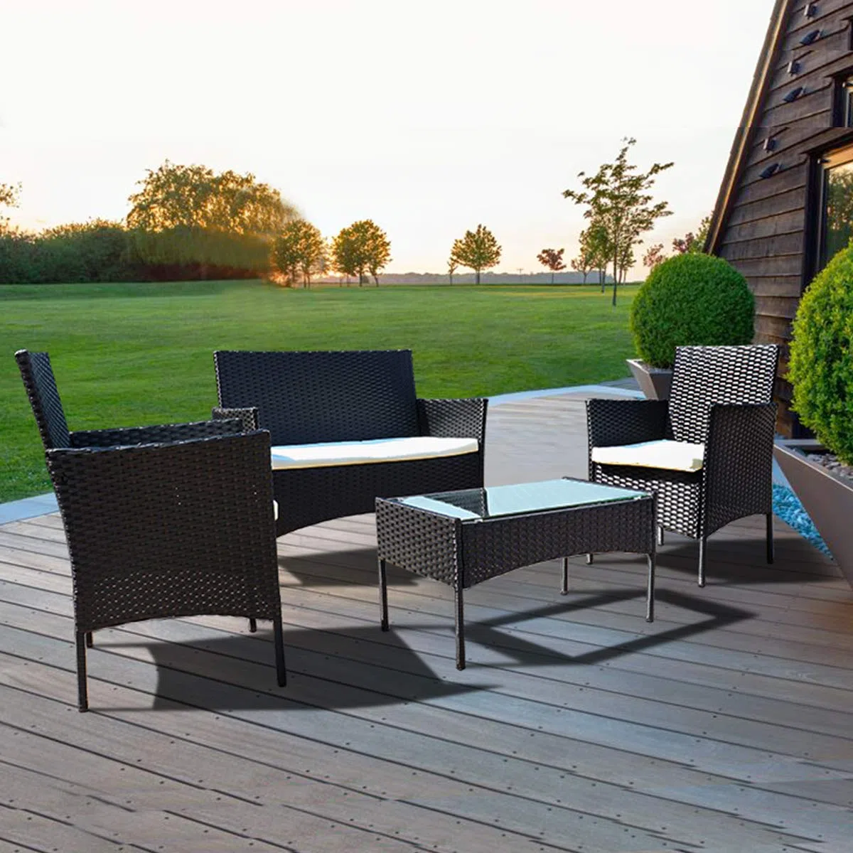 bigzzia Set da giardino con tavolo da esterno e sedie in resina intrecciata effetto rattan per giardino e balcone