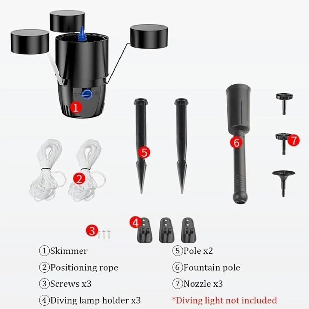 Skimmer galleggiante da 45 W per laghetto e piscina, collettore multifunzionale di foglie cadute con 3 modalità di fontana, efficiente estrattore di superfici per giardini