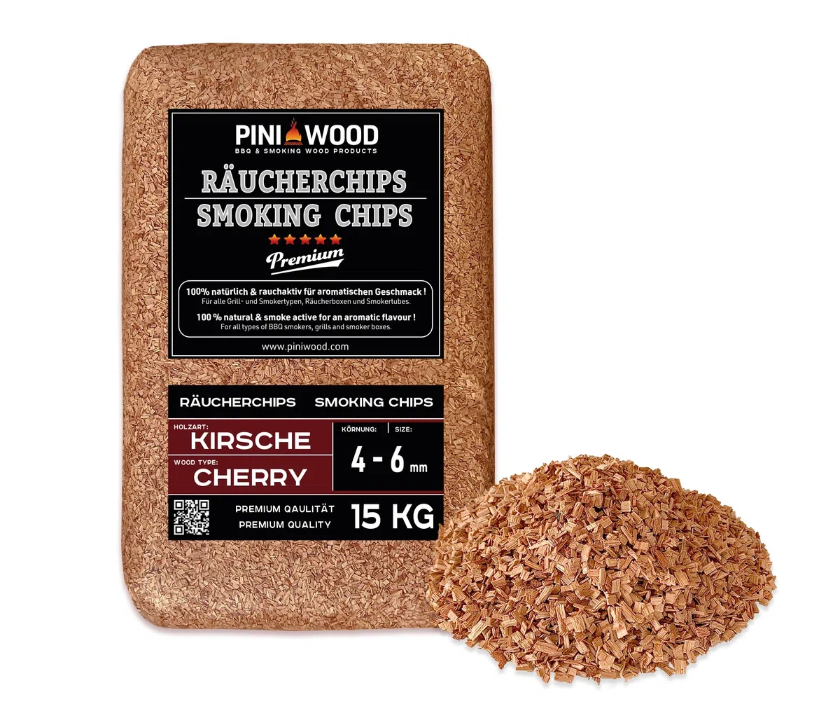 PINI Trucioli per affumicatura ciliegia, 15 kg, 4 – 6 mm