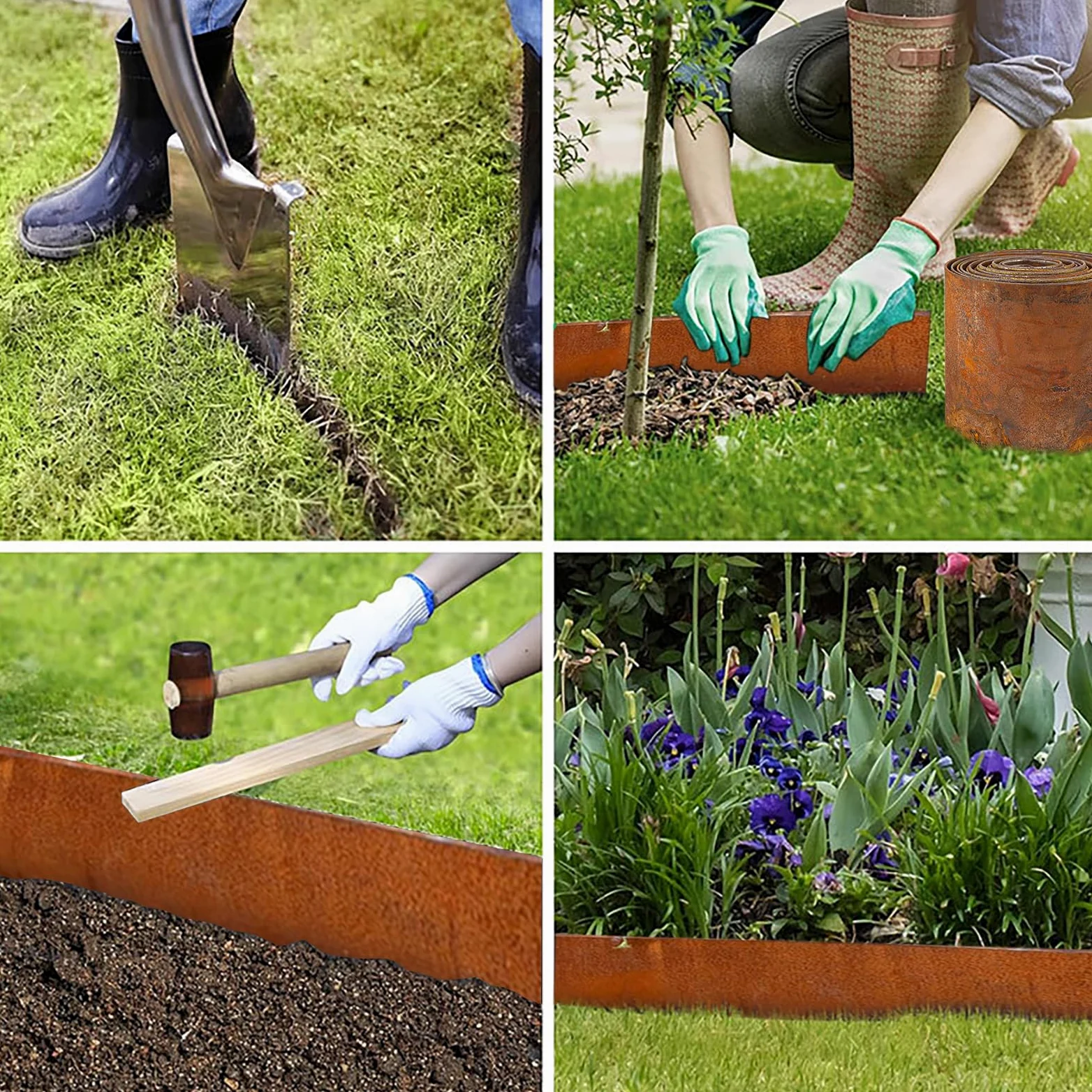 Bordo Per Prato In Acciaio Corten, 10m(L) X14cm(H) Bordatura Per Aiuole In Metallo, Bordo per Aiuole Con Ruggine, Facile da Montare, Bordo per Aiuole, Sentieri da Giardino, Con 1 Paio di Guanti