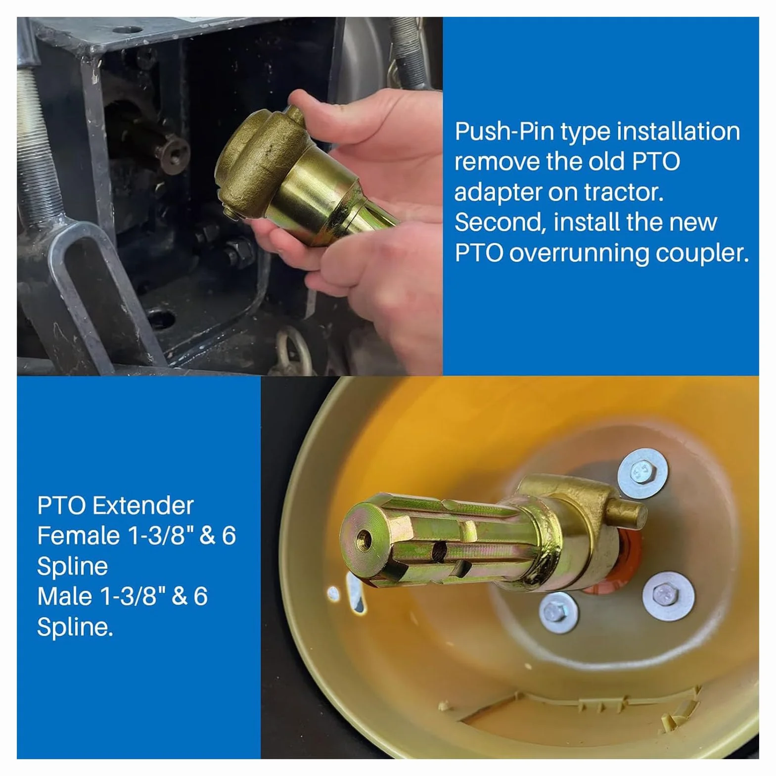 Adattatore PTO per Trattore, Femmina 1-3/8“ e 6 scanalature Maschio 1-3/8” e 6 scanalature, Prolunga PTO, per Trattori Fino a 70