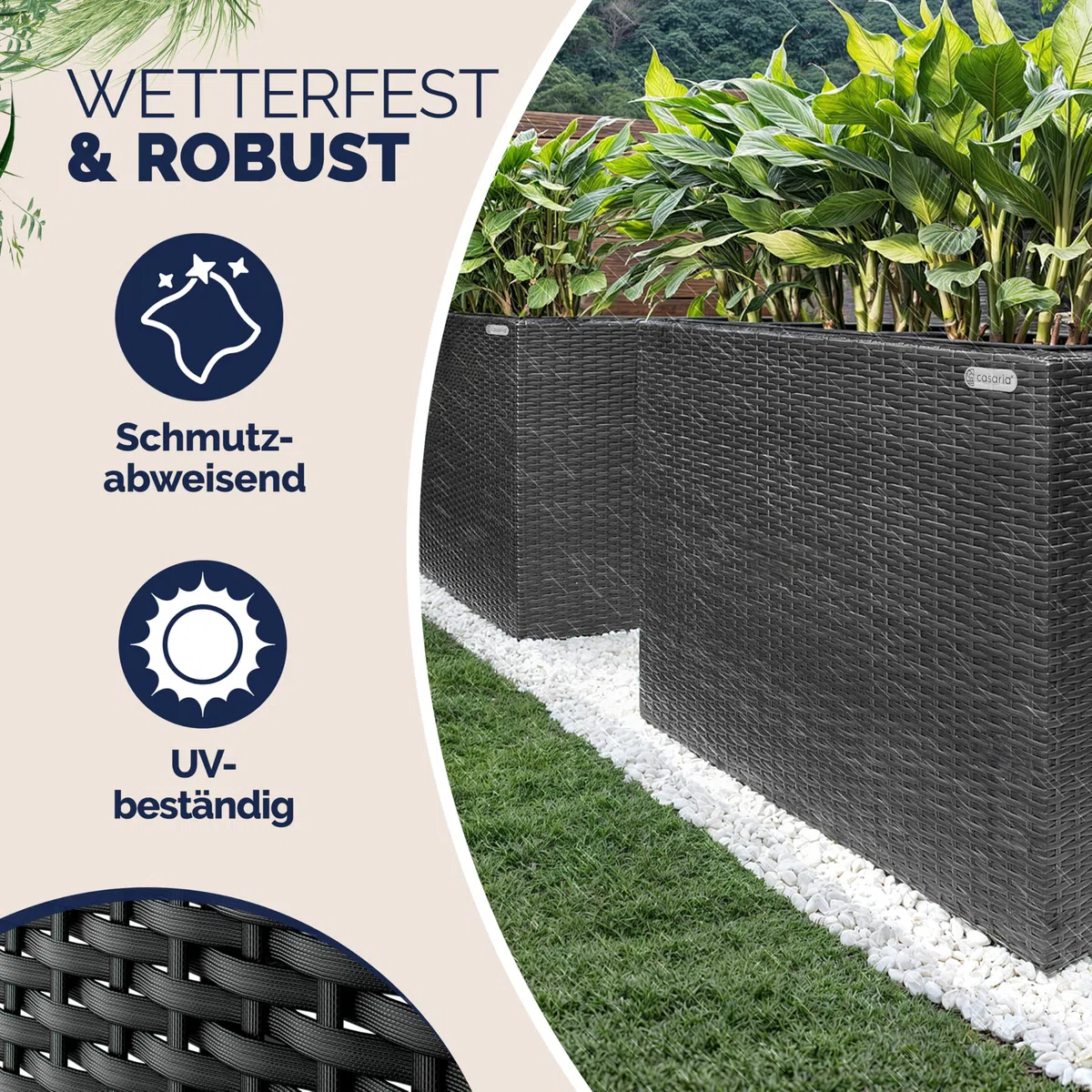 Casaria Fioriera Rettangolare 95x27x60 cm con 4 Vasi Interni in Polyrattan con Sistema di Drenaggio Fioriere Porta Vaso da Fiori Piante Divisorio Giardino Balcone Terrazza Nero