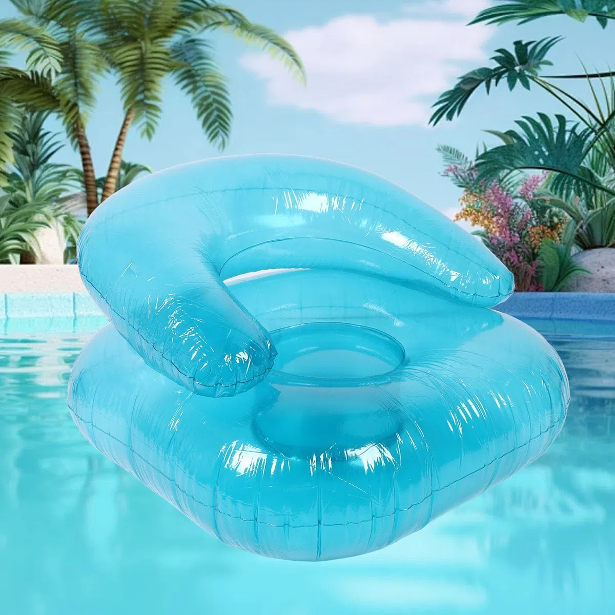 Divano gonfiabile trasparente poltrona ergonomica gonfiabile in PVC per soggiorno interno ed esterno a bordo piscina leggero portatile blu