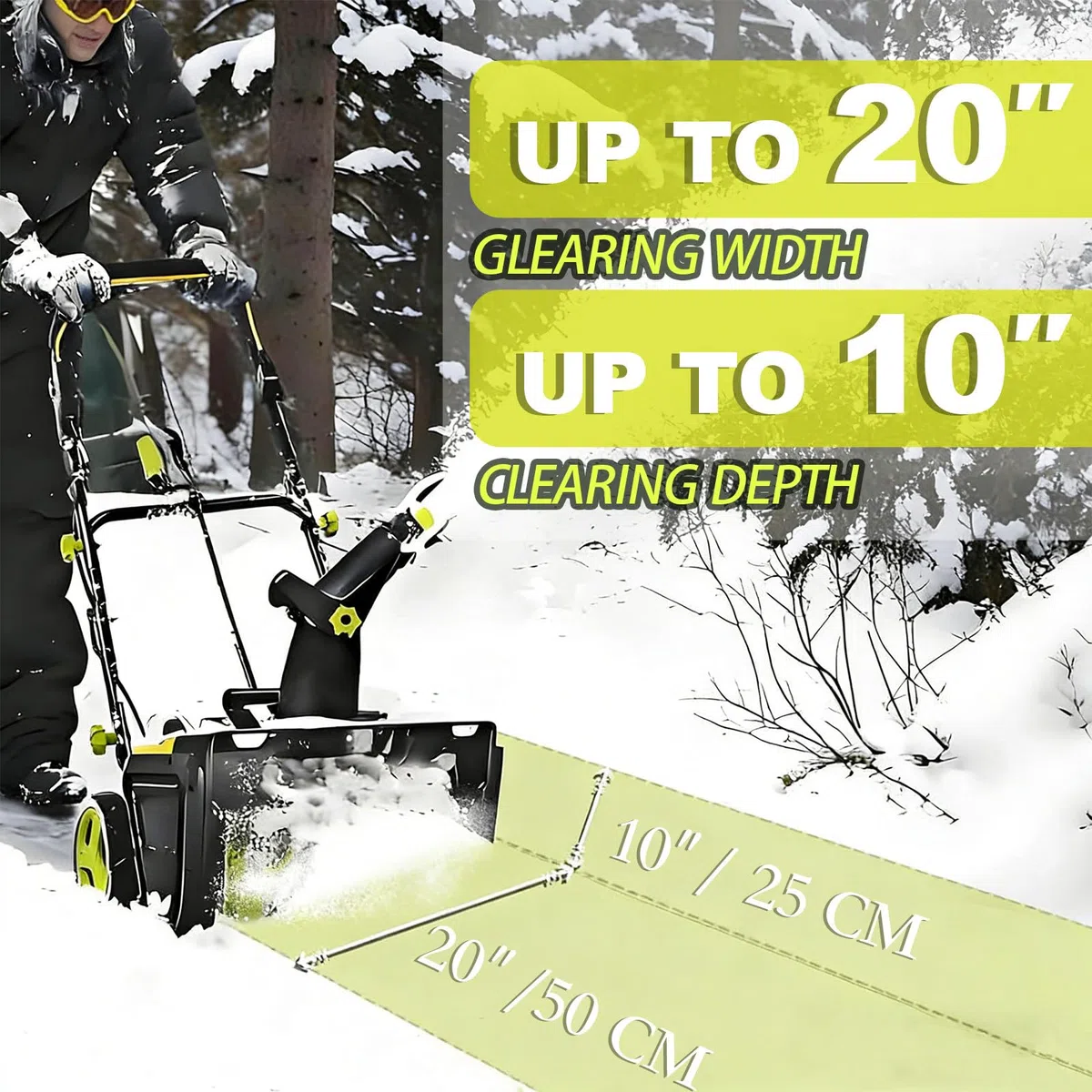 Spazzaneve Senza Fili, Motore Brushless 3500W, Direzione di Lancio Regolabile a 180°, Larghezza di Spazzolamento 50cm/20in, Distanza di Lancio 7.6m/25ft, per Viali e Terrazze