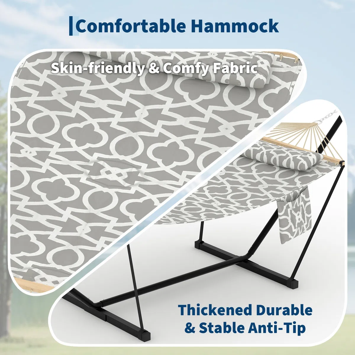 Amaca su piede 12FT, Amaca doppia esterna 2 persone, tela Hammock con cuscino, supporto amaca in metallo a T, per giardino terrazza campeggio