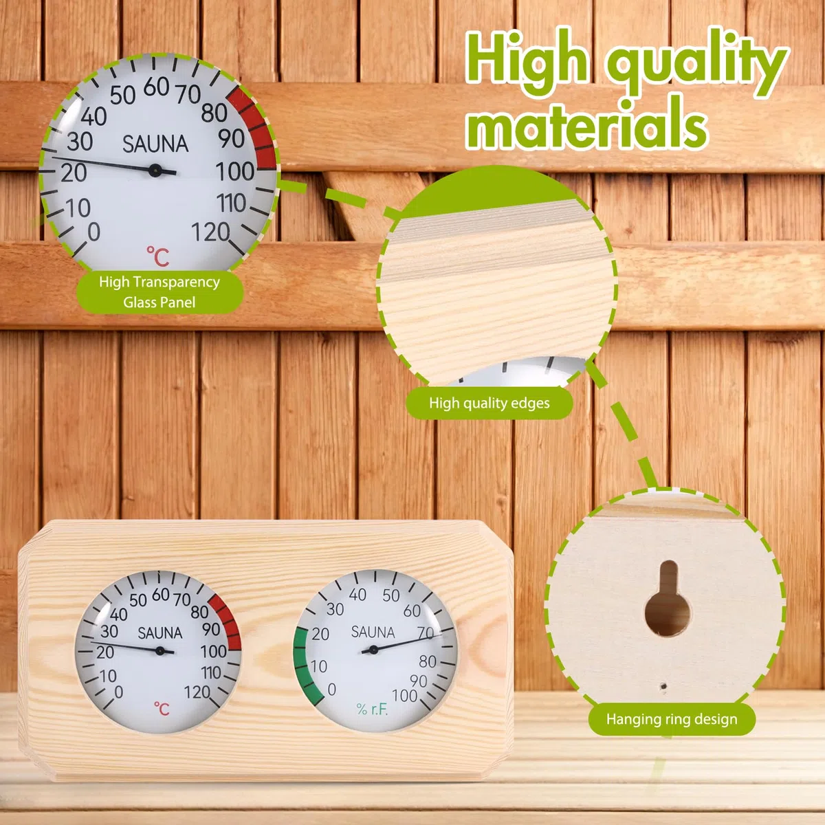 Termometro Per Sauna 2 In 1, Termoigrometro Per Sauna In Legno Alta Precisione Misuratore Di Umidità In Legno Accessorio Per Bagno Turco Sauna