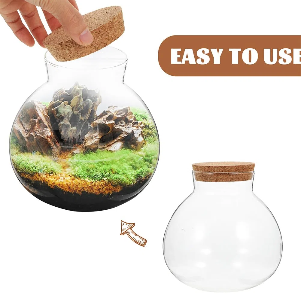 HANABASS Bottiglia Terrario Rotonda in Vetro 4.33 Pollici Con Tappo Sughero Per Micro Paesaggi Terrario Piante Succulente Muschio Decorazione Tavolo Giardinaggio Creativo