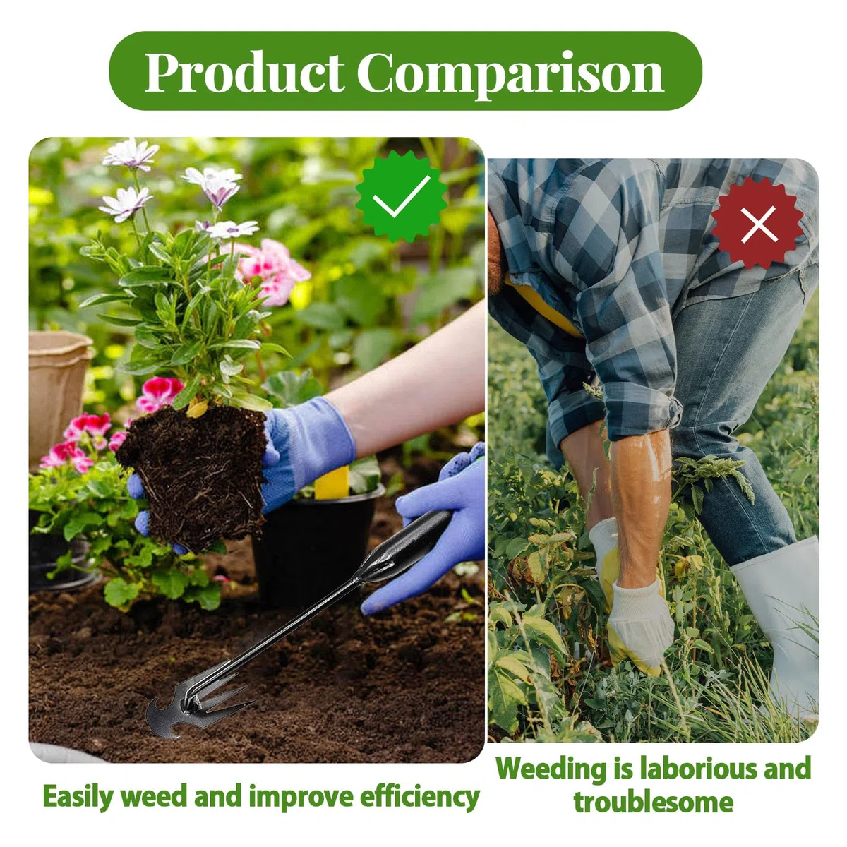 2 pezzi in acciaio inox per erbacce, attrezzi da giardino, erbacce manuali, erbacce con manico lungo, pala da giardino, attrezzi da giardino per la rimozione di erbacce da giardino