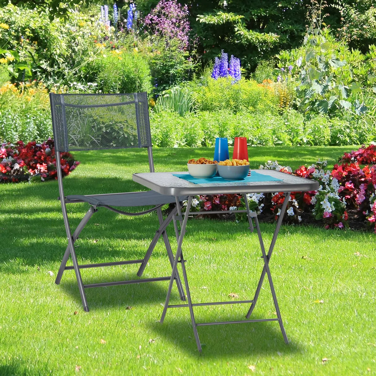 Relaxdays Sedia Pieghevole da Balcone Metallo Plastica Seduta da Giardino HxLxP: 87 x 46 x 48 cm, Grigio Antracite
