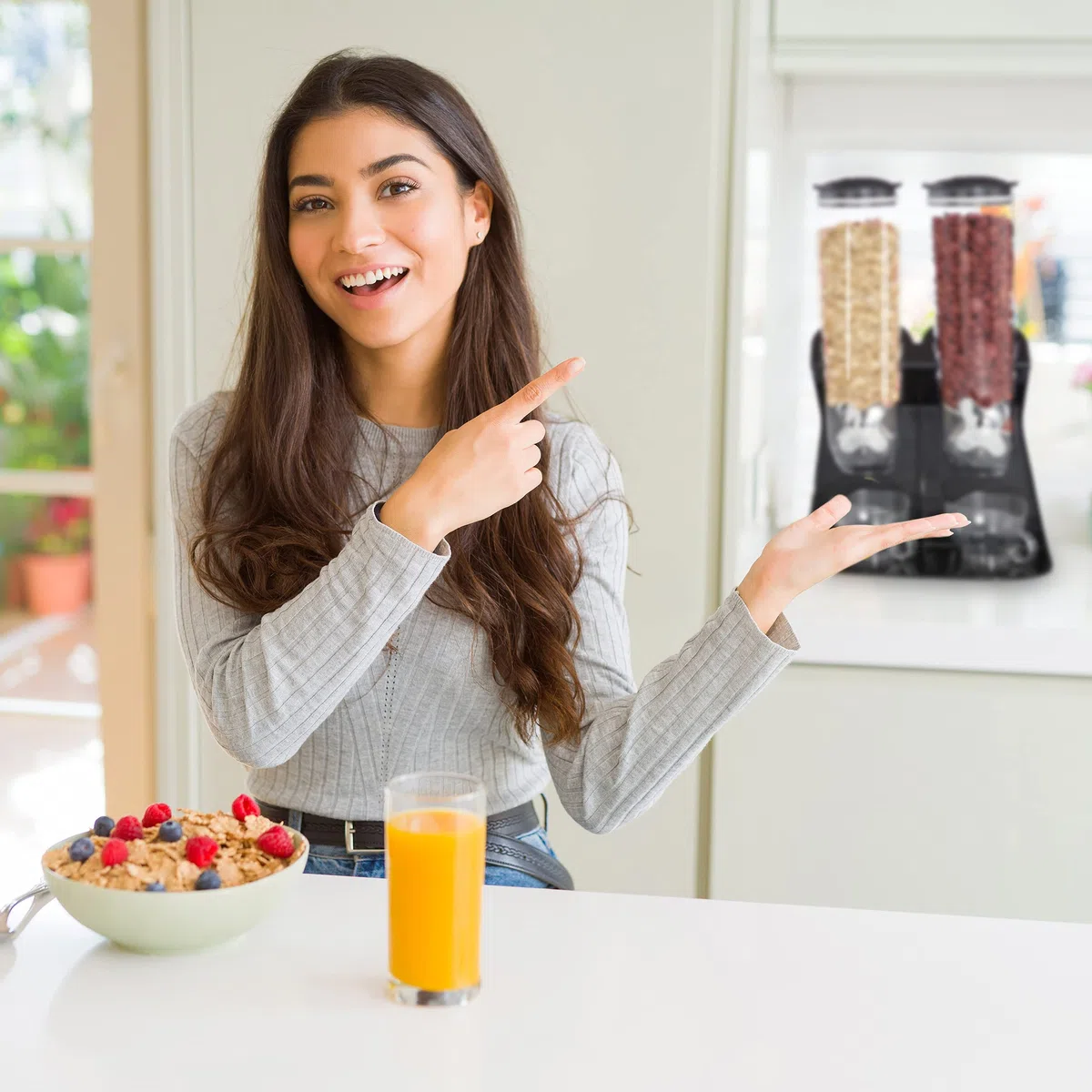 Relaxdays Dispenser Cereali Doppio, Distributore per Corn Flakes, Cioccolatini, Nocciole e Dolcetti, in Plastica, Nero