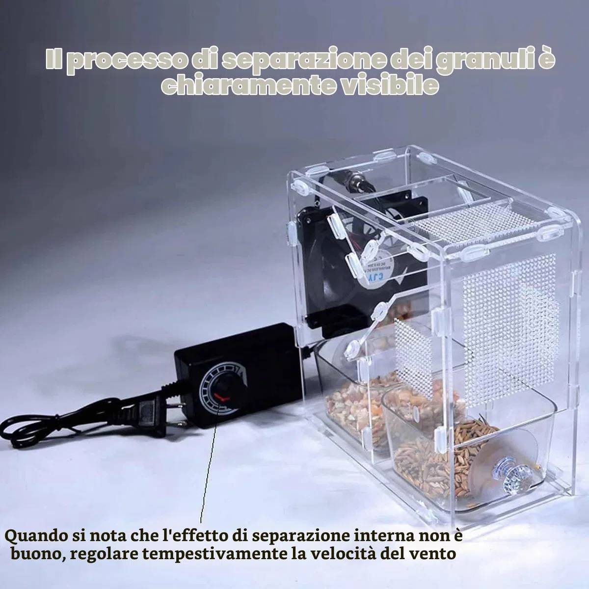 Macchina for la pulizia del mangime for uccelli,vagliatrice elettrica la pulizia dei cereali con 2granai indipendenti e ventola a velocità regolabile,separatore di gusci soffiati for semi di uccelli