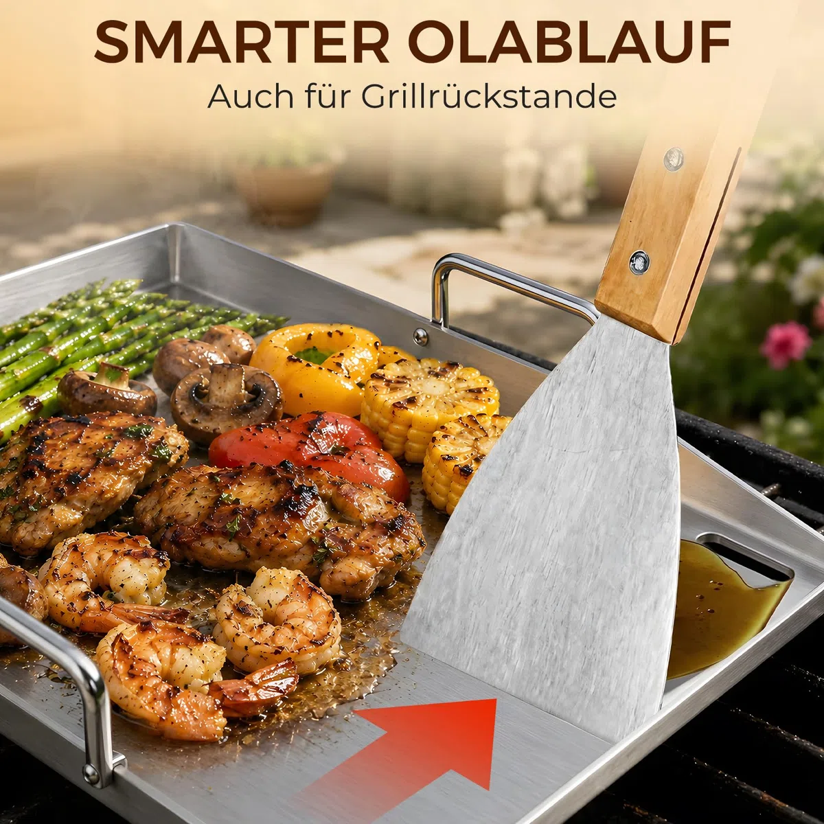 Piastra acciaio per barbecue, 40 x 30 x 4cm Plancha Grill in acciaio inox, adatto per barbecue a gas e carbone, Contiene pala e spazzola