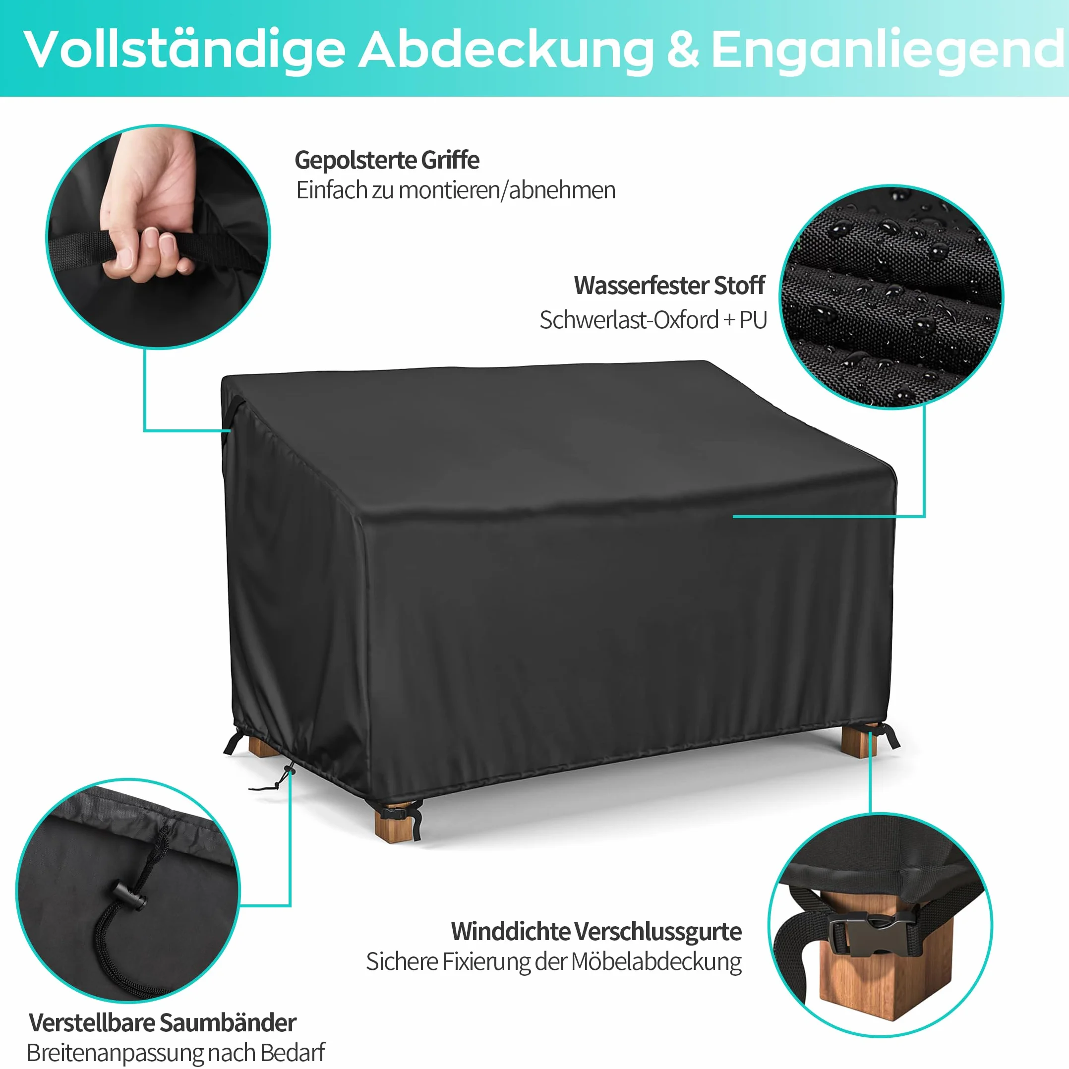 Copertura per Panca da Giardino 2 Posti Impermeabile Tessuto Oxford 600D Antivento Anti UV e Resistente agli Strappi Protezione Pioggia Sole 134 x 66 x 63/89 cm