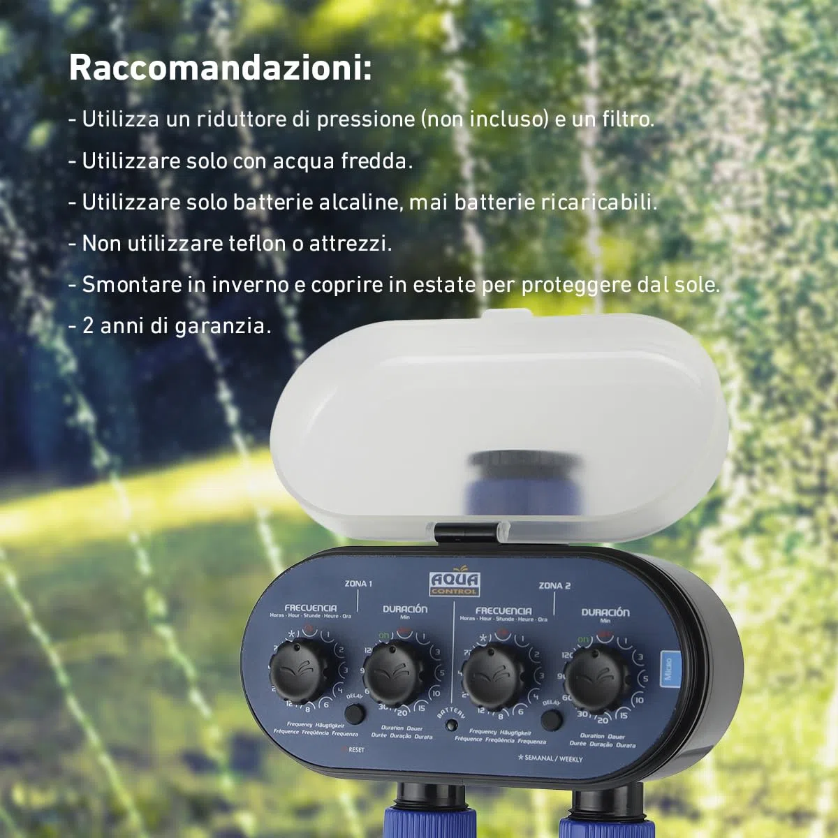 Aqua Control C4011 - Programmatore d'Irrigazione per Giardino - per Tutti i Tipi di Rubinetti - con 2 Uscite Indipendenti