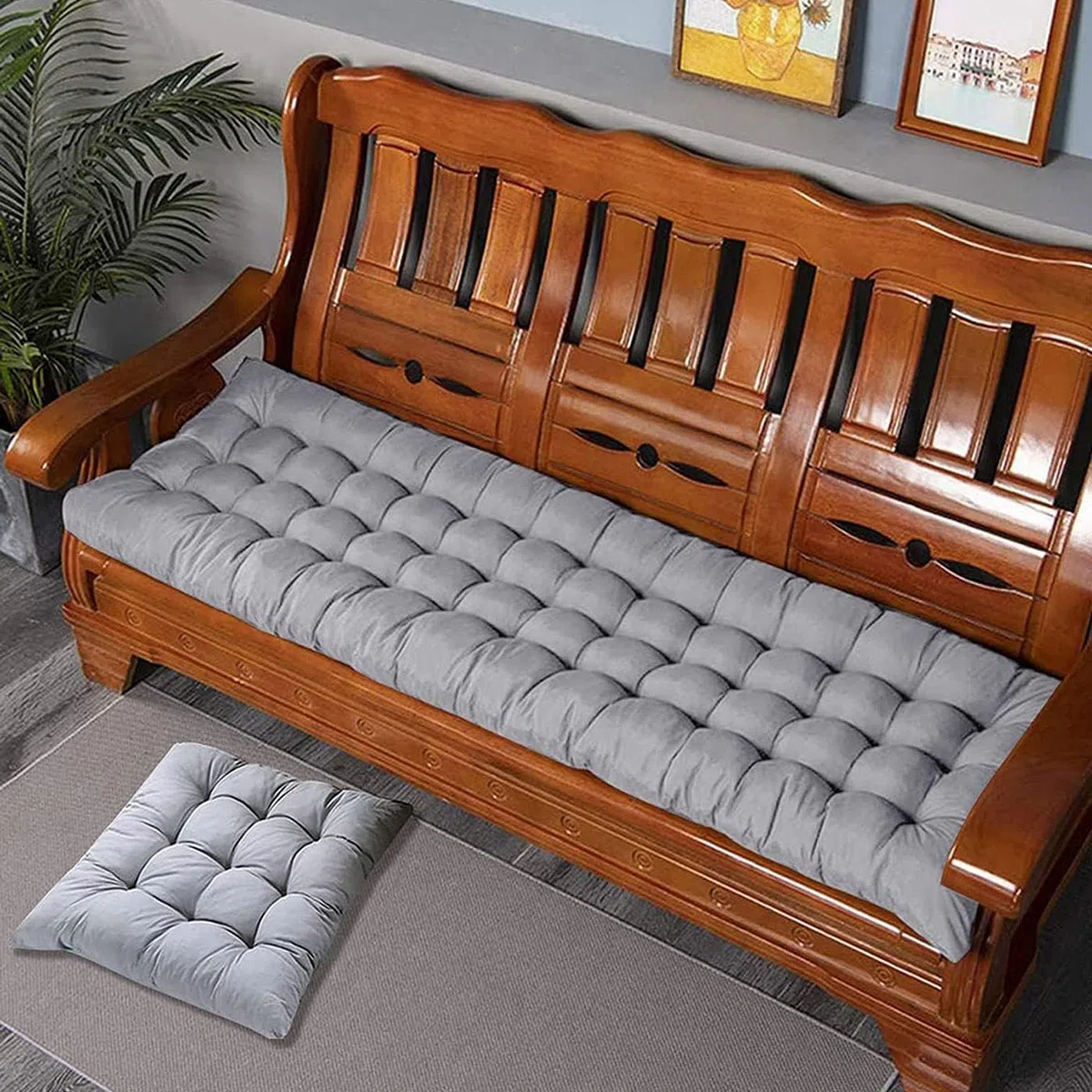 Cuscino per panca con lacci per sdraio da giardino all'aperto, 2/3 posti, imbottitura lunga per panche interne, finestra a golfo, mobili in pallet, cuscini in cotone trapuntato (120x45 cm, blu navy)