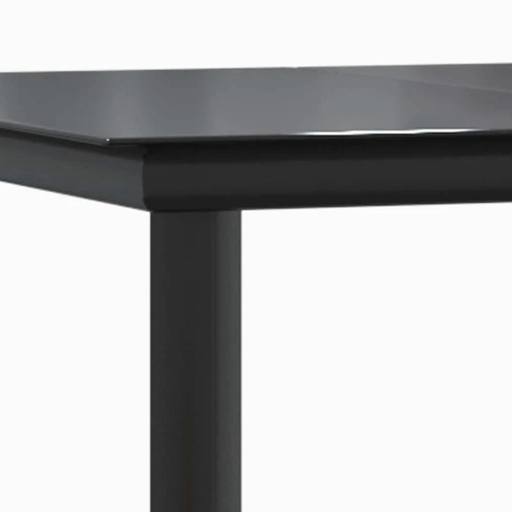 Tavolo da pranzo da giardino, nero, 200 x 100 x 74 cm, in acciaio e vetro temperato, resistente alle intemperie, stabile, per terrazza, balcone, giardino, salvaspazio e facile da pulire