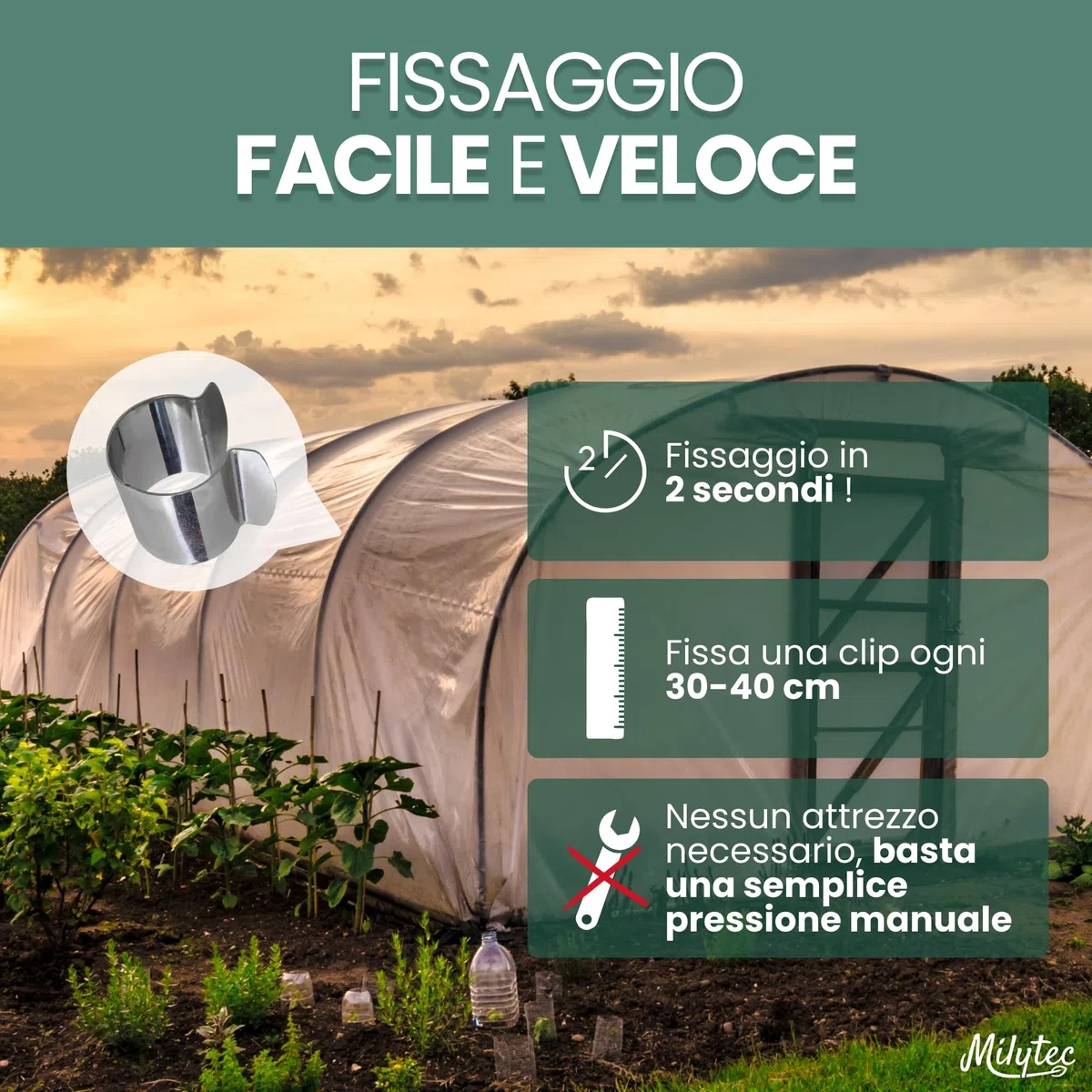 25 clip per serra diametro 32 mm in acciaio zincato, clip di fissaggio in metallo per telone da serra tunnel per giardino, protezione piantine e piantagioni, resistenza al vento e tempeste