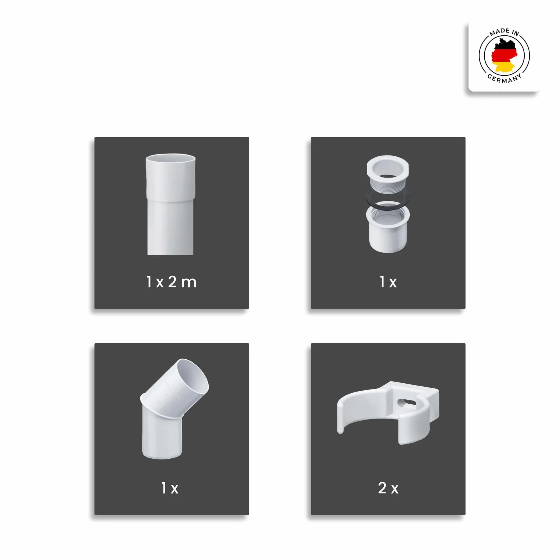 INEFA Downpipe/tubo di scarico 50mm, Set completo in plastica per casetta da giardino, accessori per ribalta per pluviali 2 m Marrone scuro