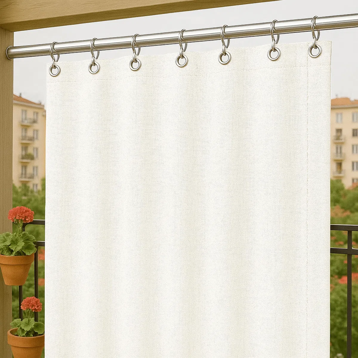 Byour3 -Tende Impermeabili per Esterno con Anelli in Metallo A Caduta Antimuffa - Tende Laterali Gazebo Oscuranti Tenda Parasole per Terrazzo Balcone Tela Solare Frangivista (Avorio, L.150x290H)