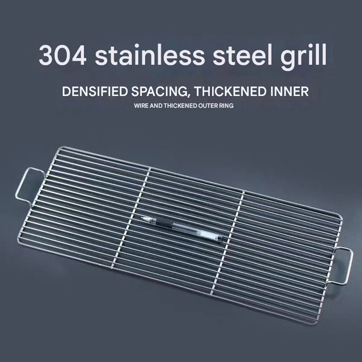 Griglia per barbecue in acciaio inox 304 con manico, griglia rettangolare per cucinare all'aperto, ideale per grigliare carne e verdure, design resistente