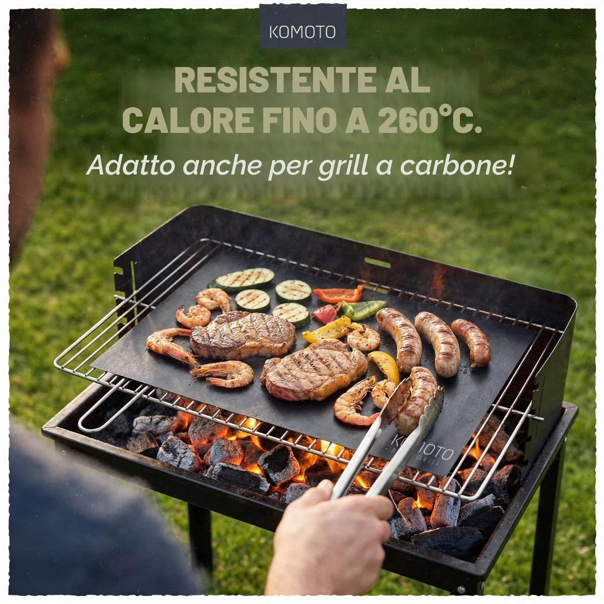 Premium Tappetino per Griglia Barbecue Set di 3 I Extra grande 50 x 40 cm forte griglia a gas & carbonella con rivestimento antiaderente Originale Komoto BBQ Grill