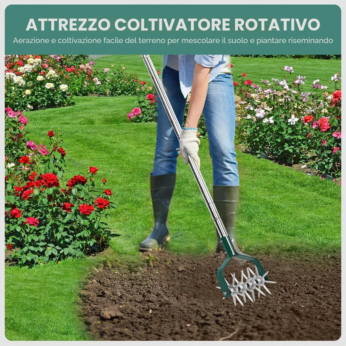 Yeelor Coltivatore rotante con manico regolabile S/S con denti in metallo solido staccabili coltivatore da giardino coltivatore da giardino e fresa manuale per allentare e mescolare il terreno