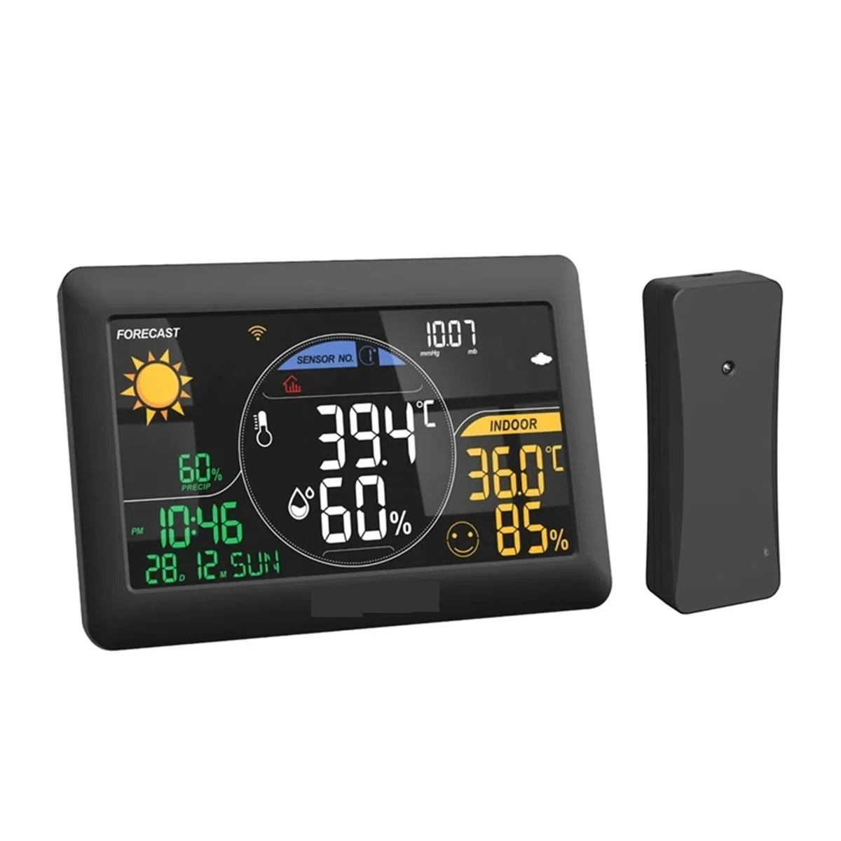 Stazione Meteo, Stazione meteorologica Termometro wireless for interni ed esterni Sveglia da parete App for pressione Monitoraggio previsioni in tempo reale online per la famiglia(Black 1 Sesor)