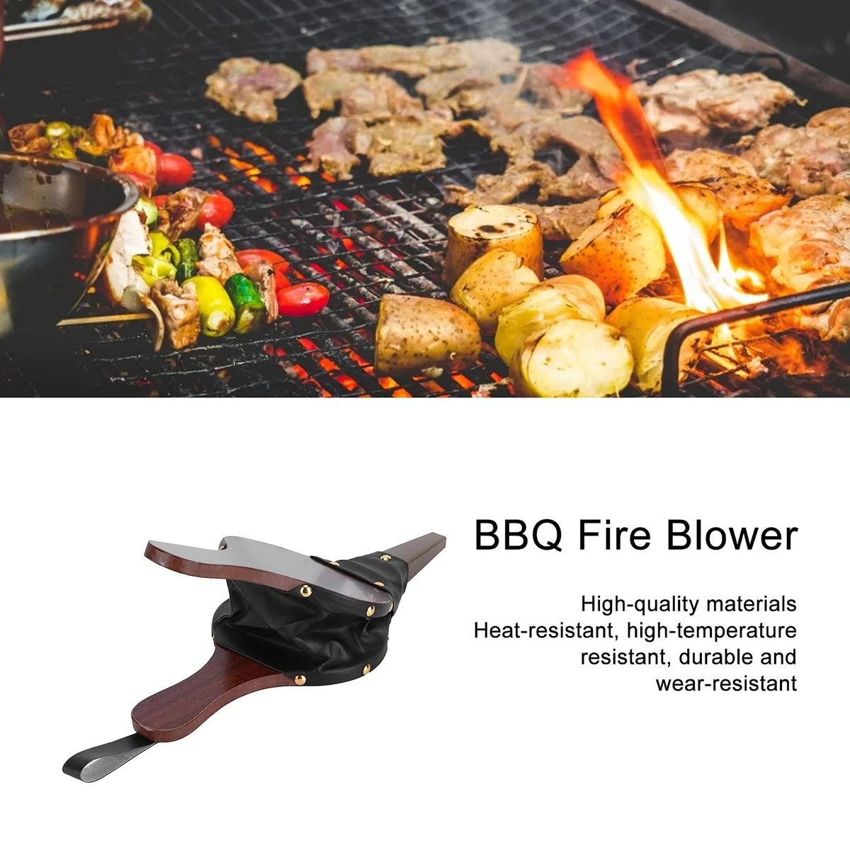 Longzhuo Soffietto Manuale, Soffietto Manuale per caminetto in Legno, Ventilatore, aeratore, Accessorio per Barbecue da Campeggio all'aperto