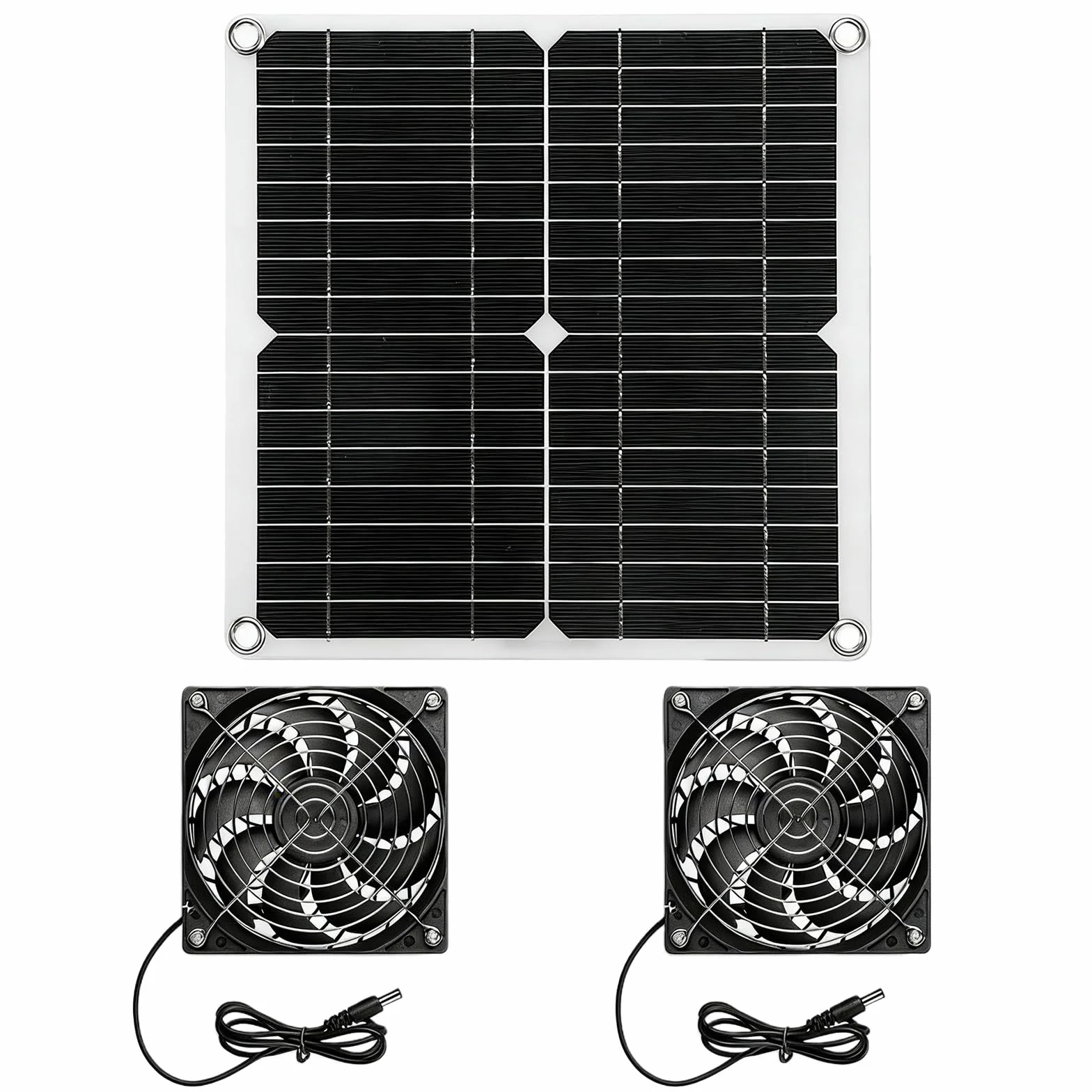 PORFOYO Kit Ventola per Pannello Solare,12W Ventilatore Alimentato da Pannello Solare,Ventilatore Solare,Kit Ventilatore Pannello Solare per Pollaio,Serra,Capanno da Giardino(Doppia Ventola)